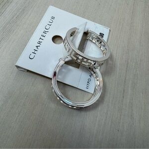 Charter Club Polished Silver Hoop Earrings with Geometric Cutouts